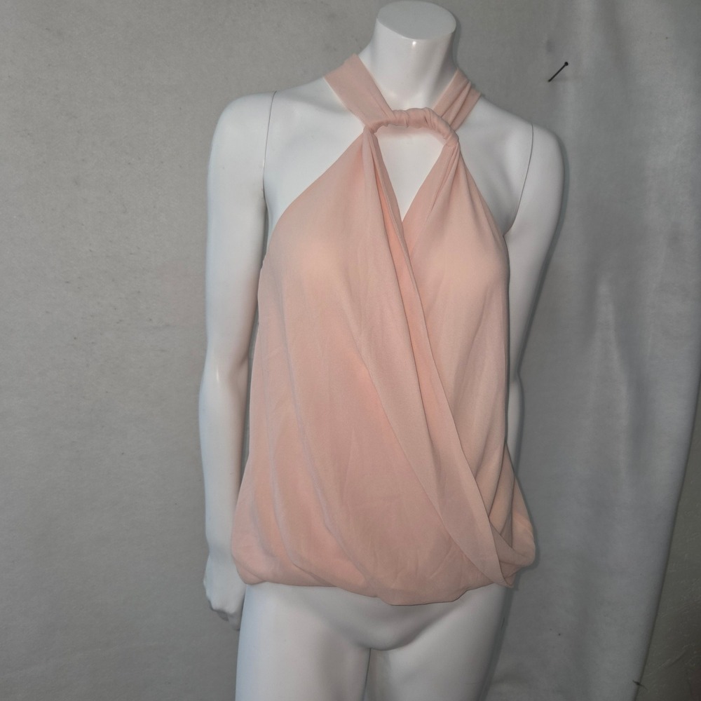 Follow The Sun Halter Twist Neck Top Womens Small Peach Draped Wrap Chiffon NEW
